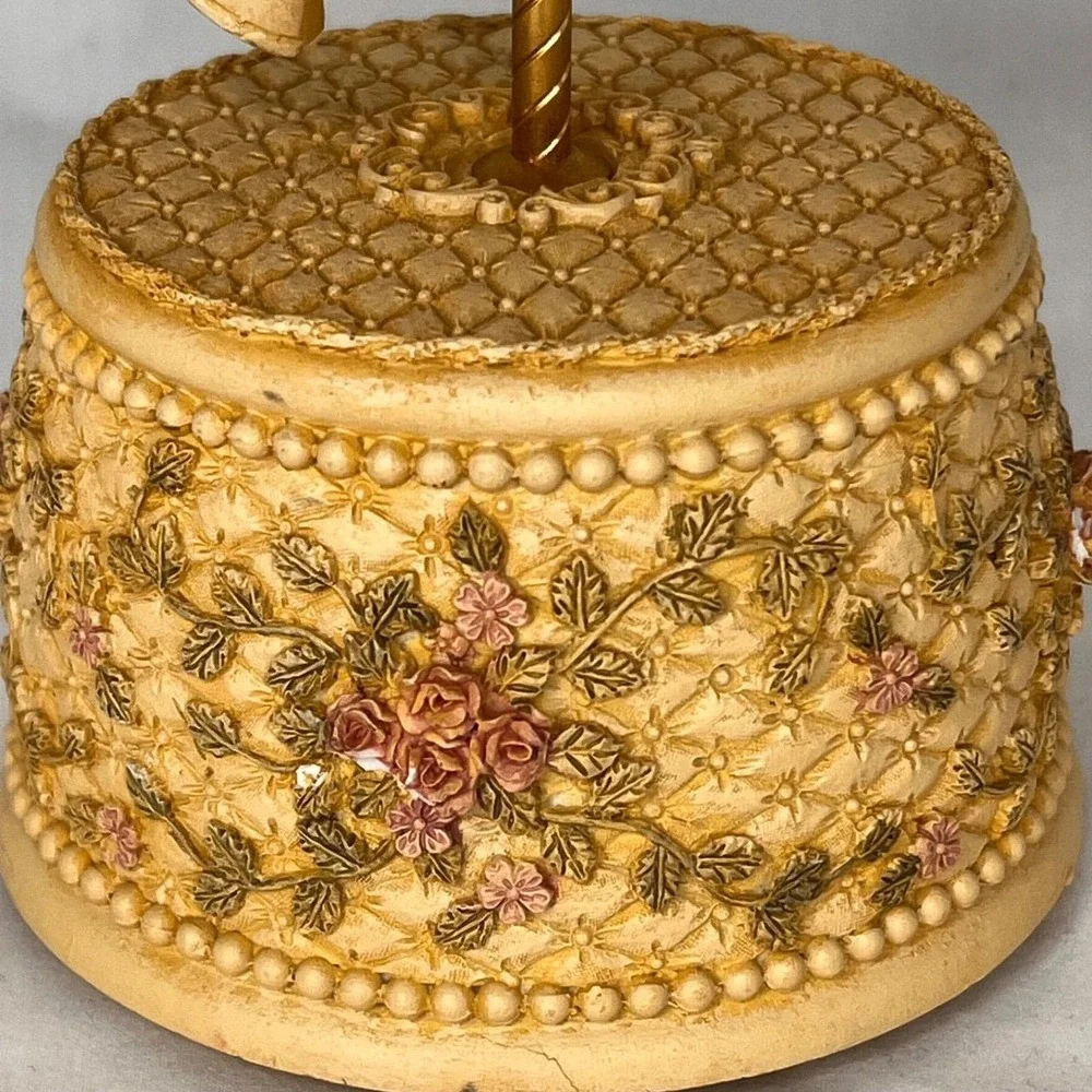 Vintage Carousel Horse Music Box WORKING Carousel Waltz Floral Gold Tone